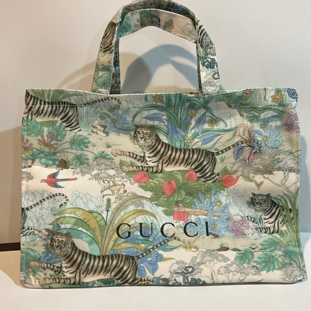 Gucci Multicolor Tiger Print Canvas Tote